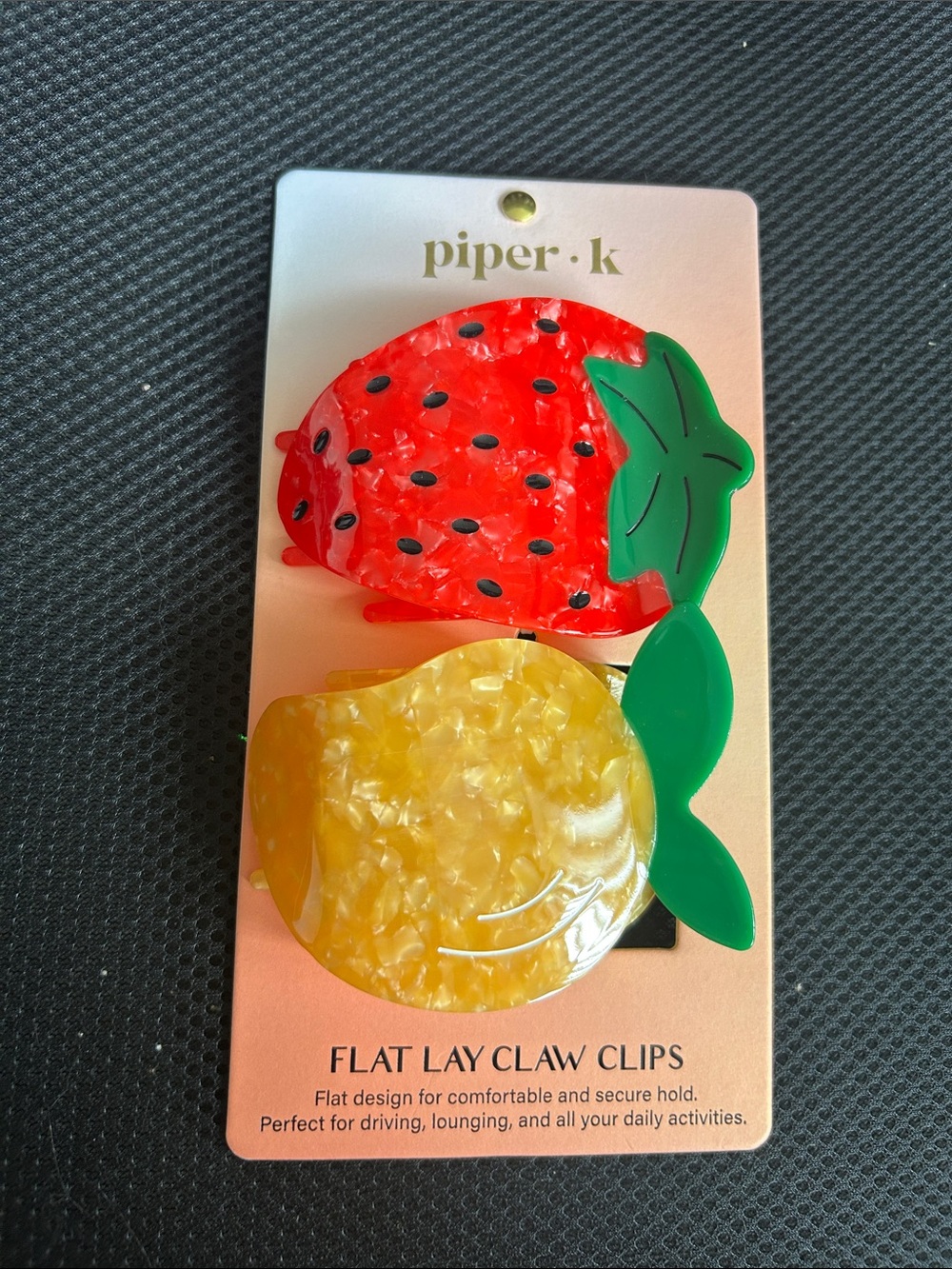 Piper K Fruit Claw Clips - Red Strawberry & Yellow Lemon — NWT
